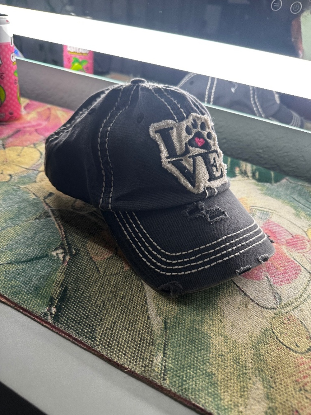 Distressed Dog Paw Hat LOVE Heart Gray Baseball Cap KBETHOS Vintage Adjustable